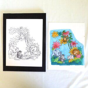 OOAK HAND INKED ORIGINAL COLOR ARTWORK ANIMALS JUNGLE CARTOON SET